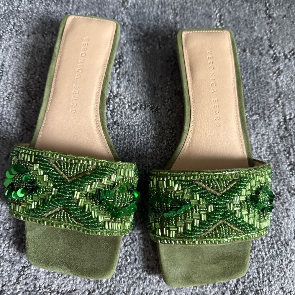 Veronica Beard Finlee green embellished sandals 36